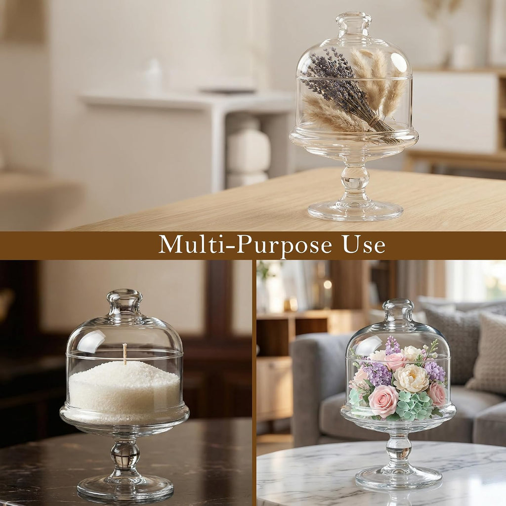Glass Cake Stand with Dome, Clear Glass Cloche on Pedestal - Elegant Dessert Display for Cakes, Cupcakes, Cookies &
