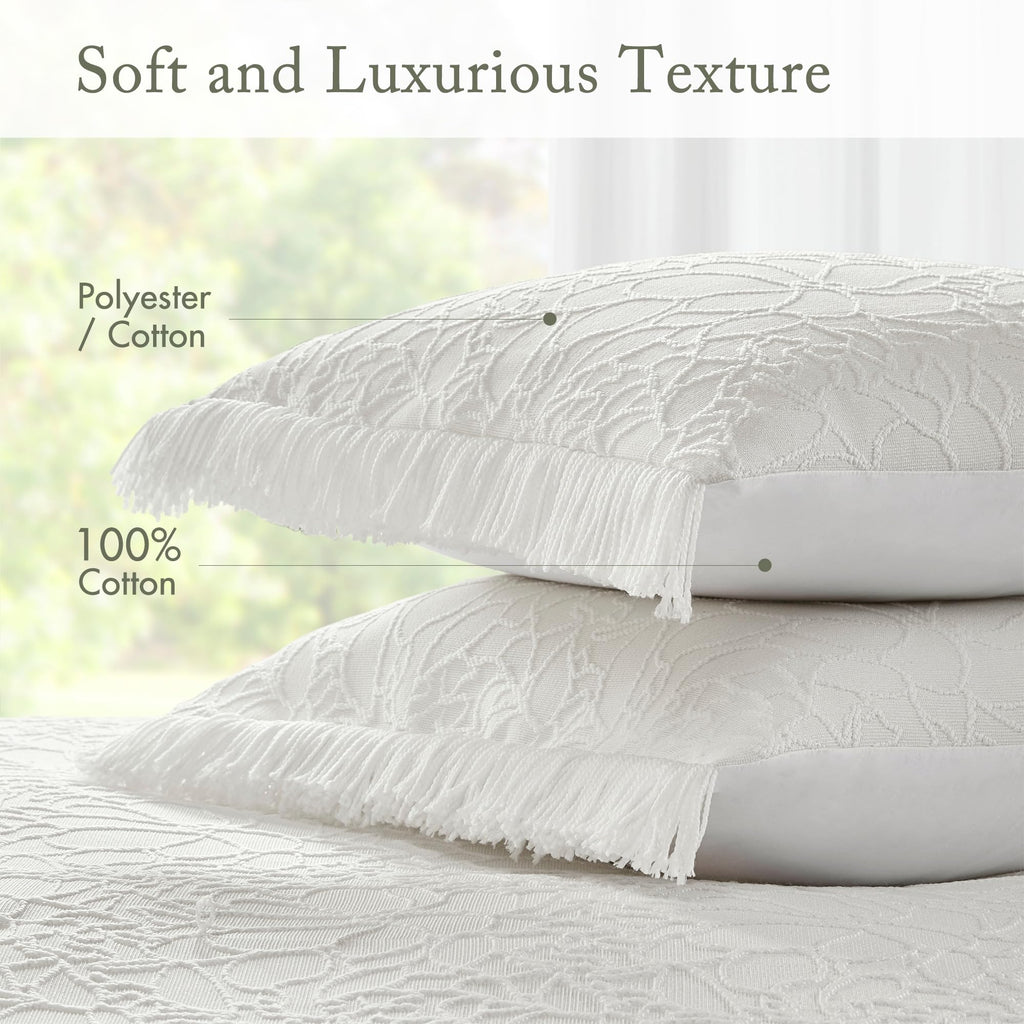 King Bedspread Oversized Chenille Floral Bespread with Fringes, King Bedding Set Cozy Quilt, All Season Lightweight