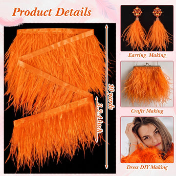 Ostrich Feathers Trims 3-4 Inch Feathers Fringe, Orange - 10 Yards