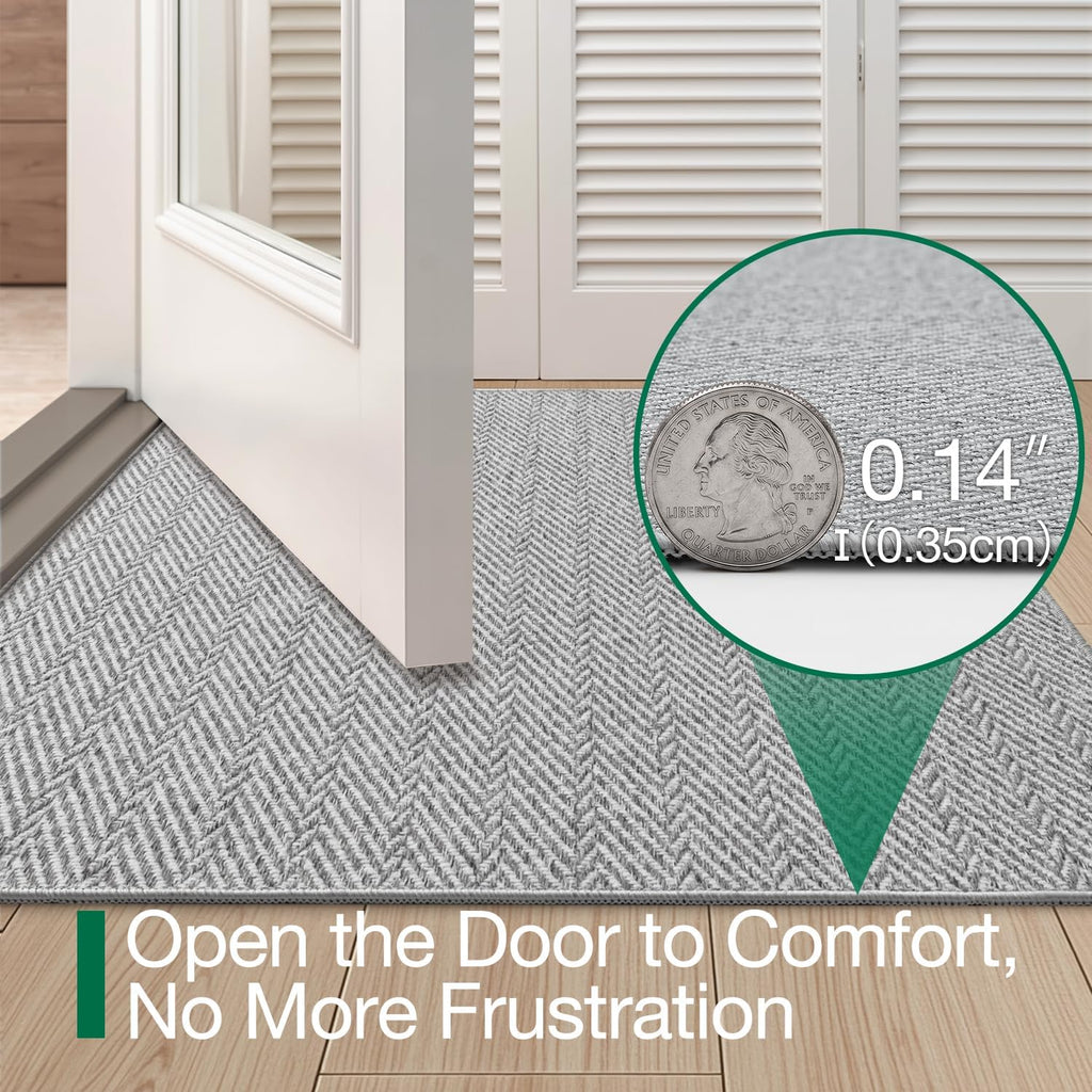 Ultra Thin Indoor Door Mat 24"x36", Entrance Doormat, Light Gray | 0.14" Ultra Thin, Dirt-Trapping & Absorbent