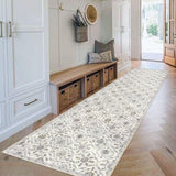 2.6x10 Moroccan Runner Rug, Cream Beige Grey Super Soft Washable Hallway Entryway Runner Rug, Accent