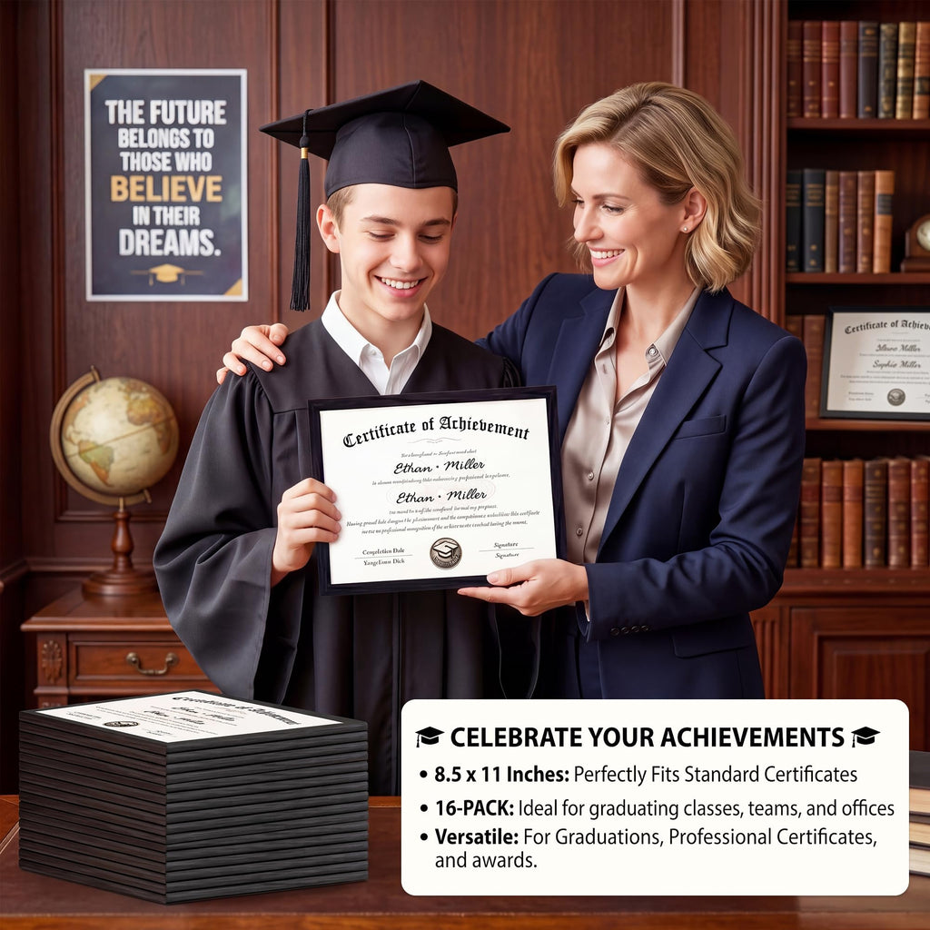 8.5x11 Picture Frame Set of 16, Certificate Diploma Document Frames