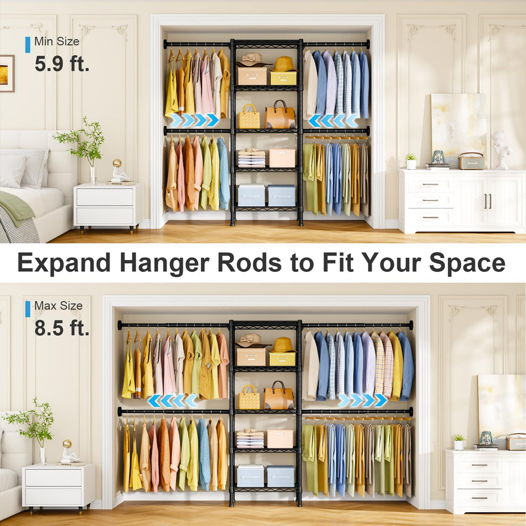 M2 Wall Mounted Closet System, Black Clothes Rack Mount onto the Wall