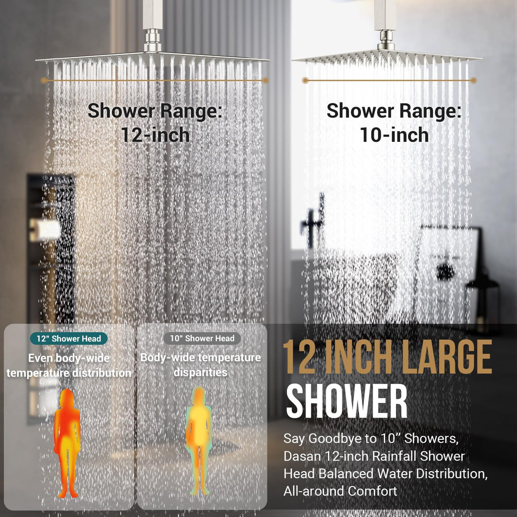 Full Body Shower System with 6 PCS Body Spray Jets & 12'' Rain Shower Head & Handheld, Ceiling Mount Rain Shower