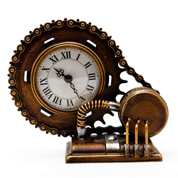 Vintage Steampunk Desk Shelf Clocks, Gear Home Decor, Man Cave Decor, Table Clock Office Garage, Large Display, Battery