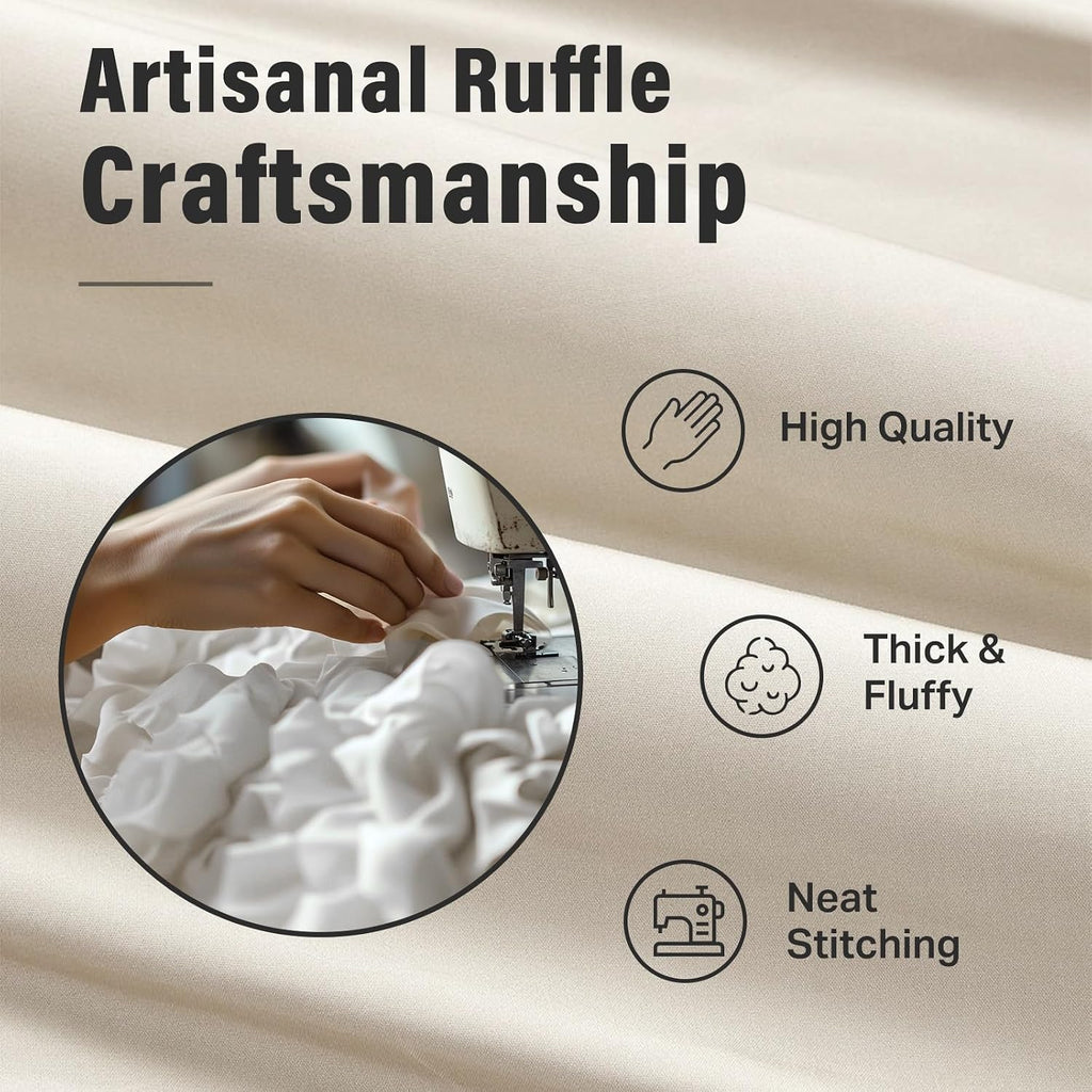 Beige Ruffle Shower Curtain Neutral Shower Curtain 72 x 72 | Natural button accents, layered fabric tiers, shabby