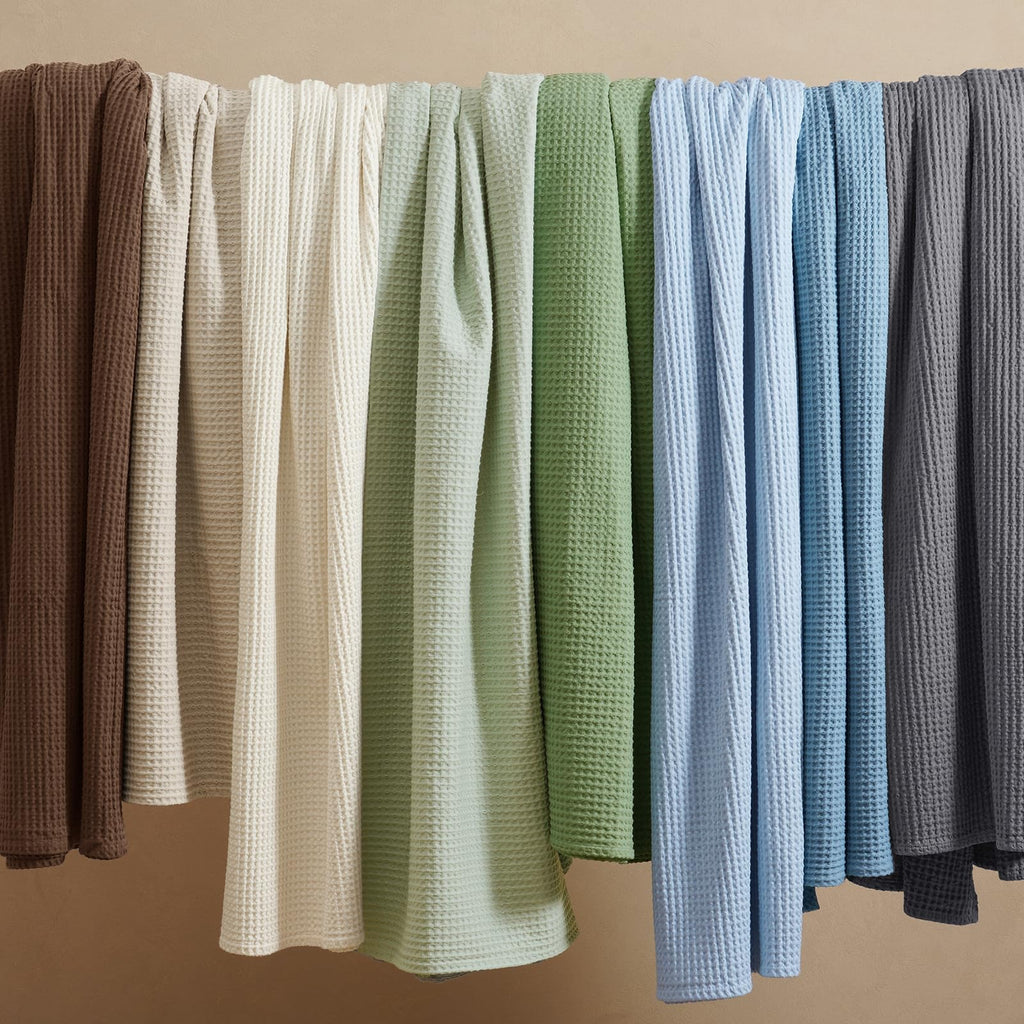 100% Cotton Waffle Blanket Lightweight Breathable, Linen/Stone