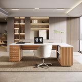 85.8-Inch L-Shaped Executive Office Desk with File Drawers & Storage Cabinet