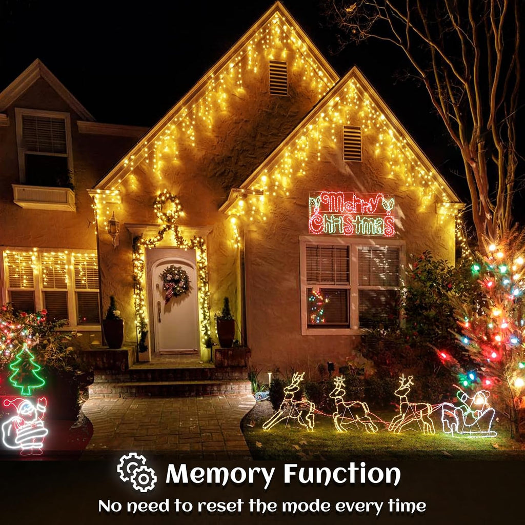 132ft Icicle Lights for Outside - 1280 LED Christmas Lights Warm White