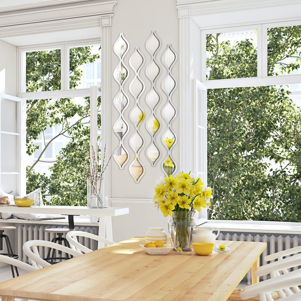 4 Pcs Teardrop Mirror Wall Art Decorative Mirror Wall Decor, Silver