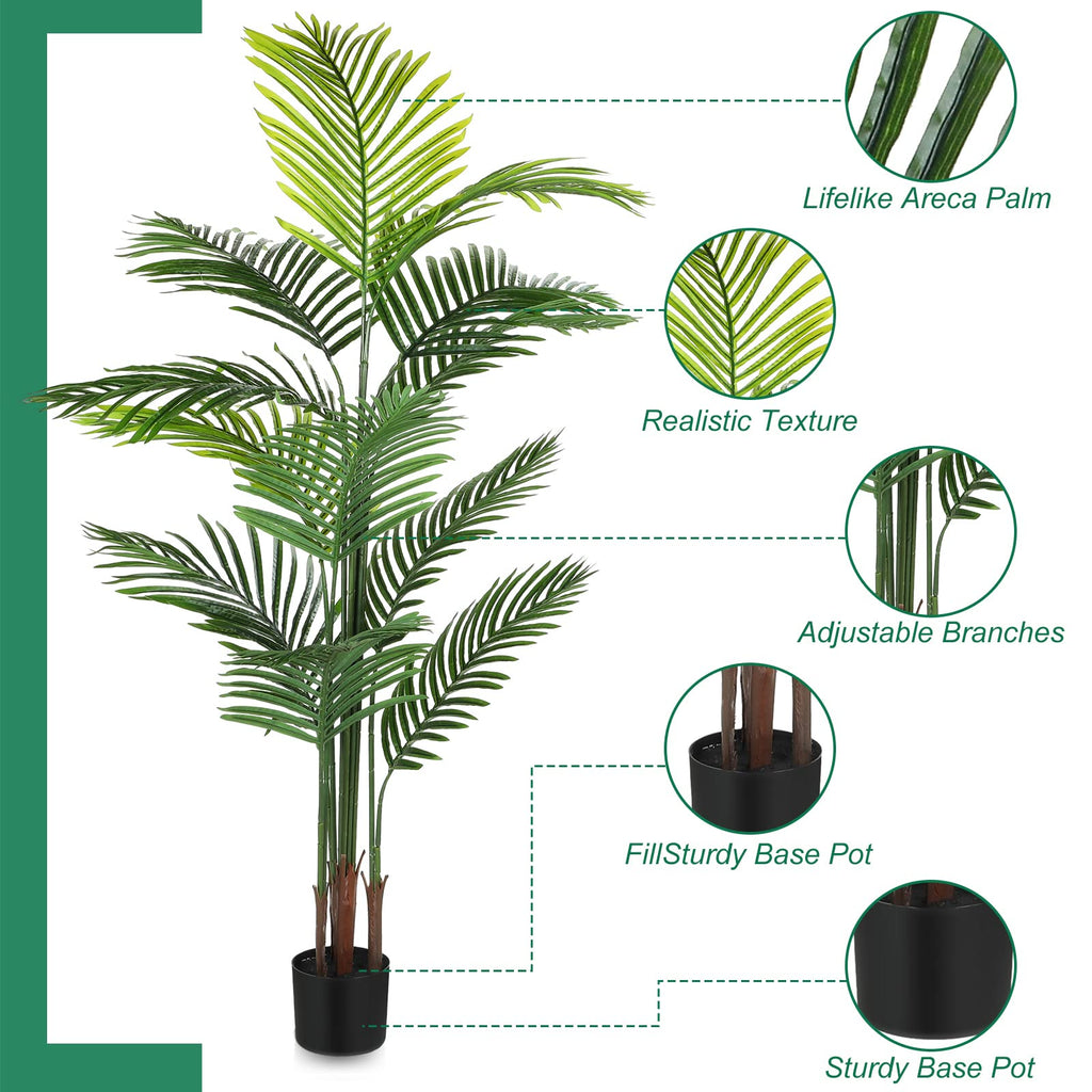 4 Pack Artificial Palm Trees 5Ft, Fake Plants Fake Trees Artificial Areca Palm Plants for Outdoor Indoor Faux Palm