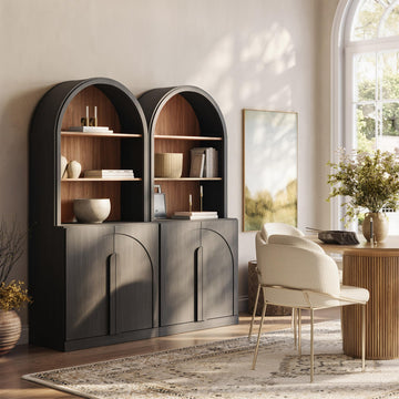 Arched Bookshelf with Storage Set of 2, 71" Tall Wood Curio Display Cabinet with Adjustable Shelf, 5 Tier Modern