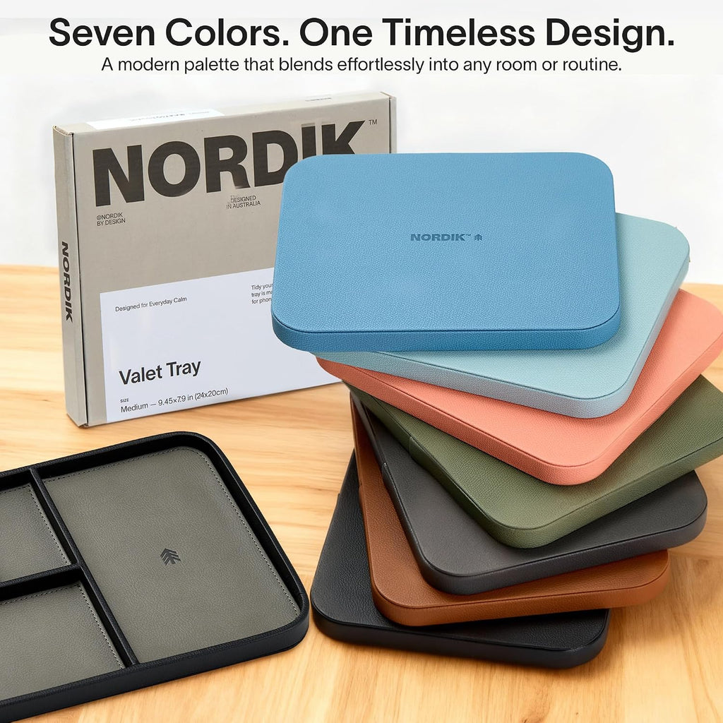 Nordik Leather Valet Tray - Medium EDC Tray - Pebble Black 9.5 x 7.9