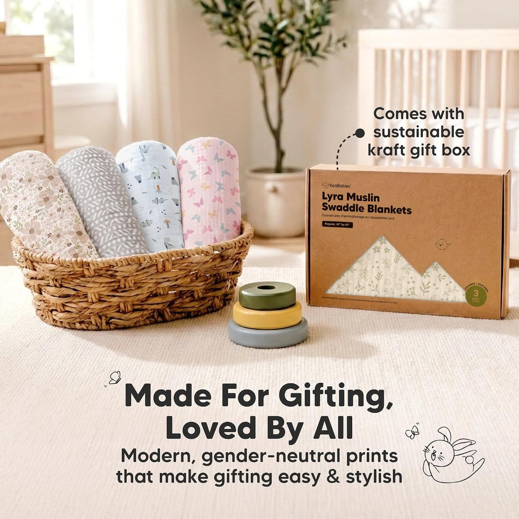 3pk Muslin Swaddle Blankets for Newborns Boys, Girls (Flutter, 47x47)