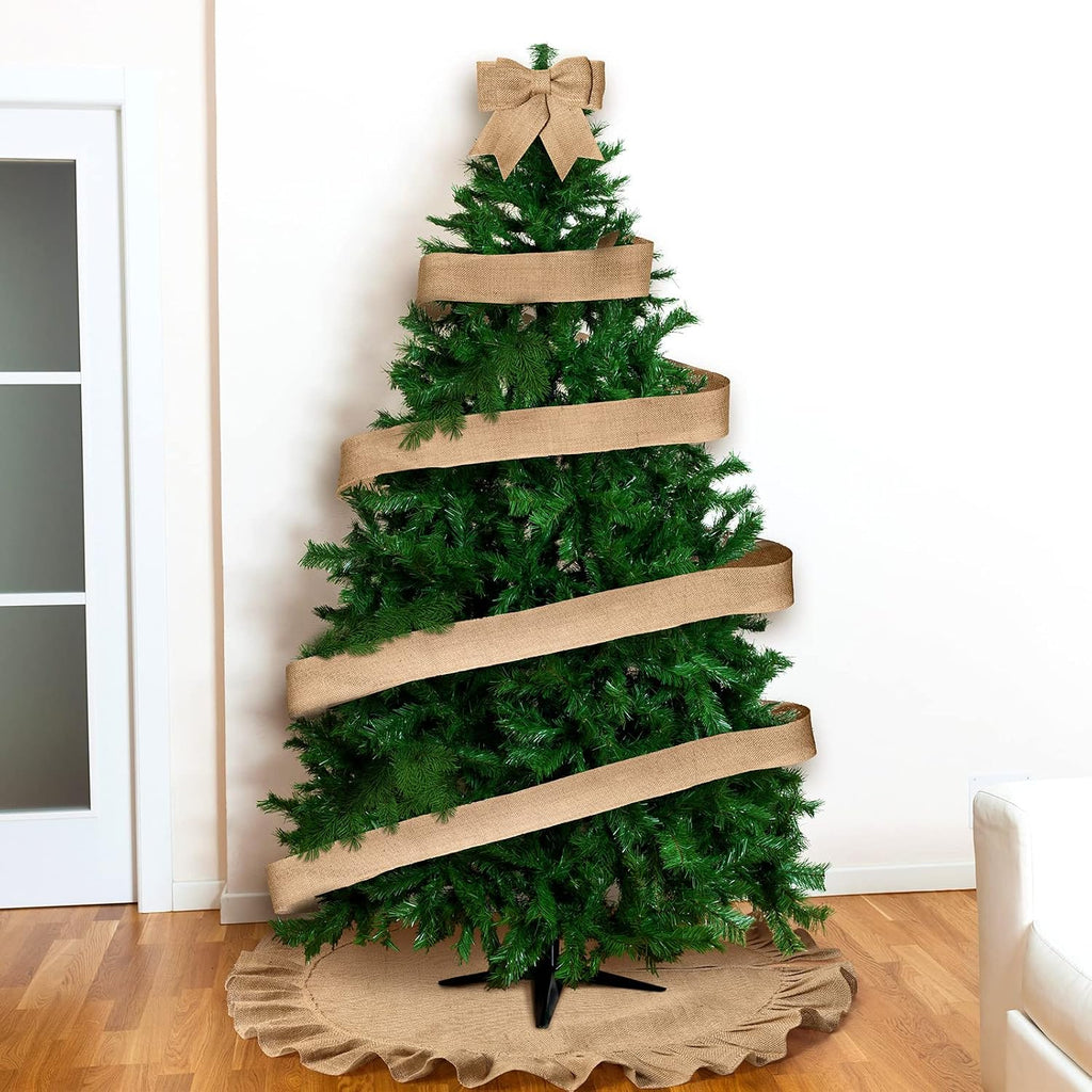 47 Inch Christmas Tree Skirt Decor with Ribbon, Linen Color