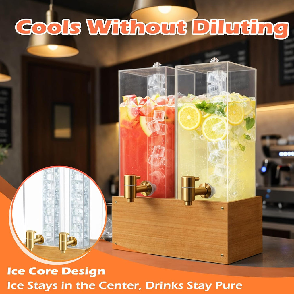 Gallon Drink Dispenser, Beverage Dispenser with Wood Stand, Large Drink Dispenser for Parties - Set of 2