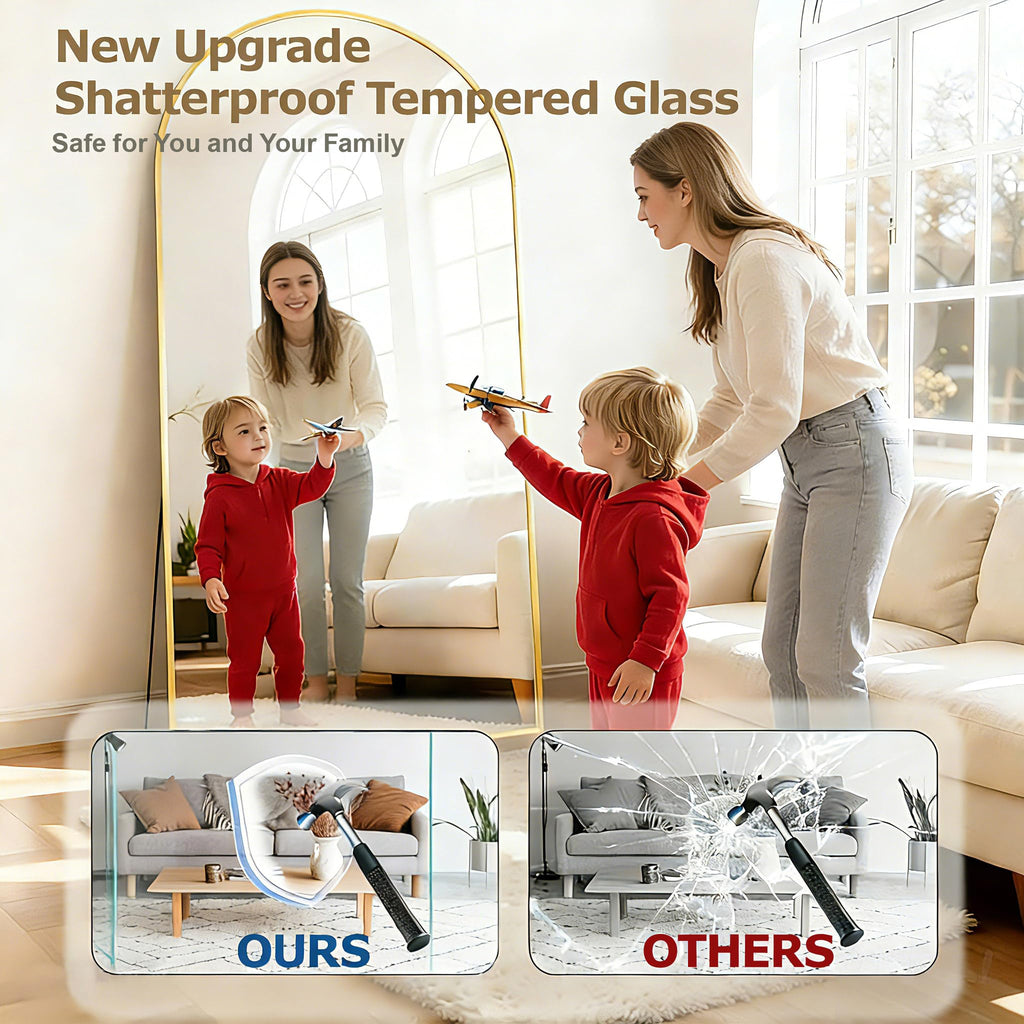 71"x26" Arched Full-Length Mirror with Explosion-Proof HD Glass - Oversized Floor or Wall-Mounted Full Body Mirror