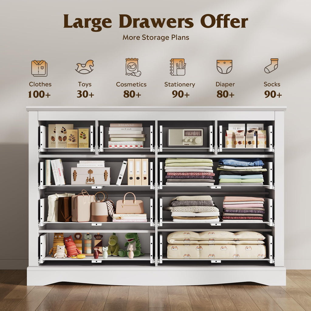 White 10 Drawer, Chest of Drawers with SGS-Tested