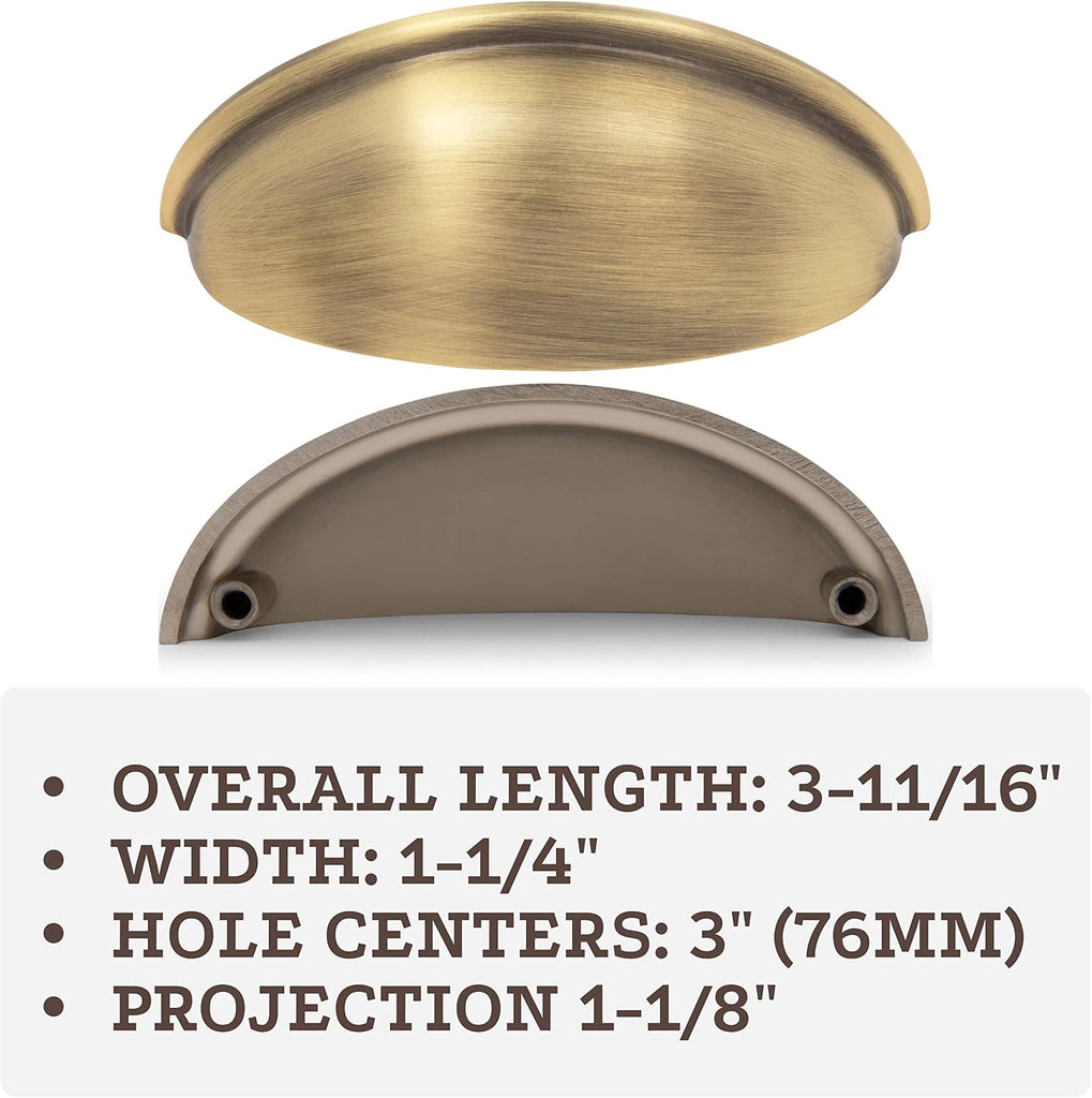 Cup Handle Pull 3" Hole Center - Antique Brass