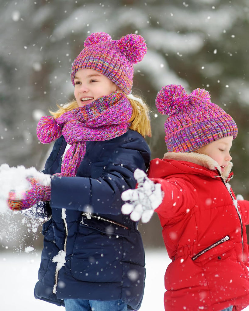4 Pcs Kids Winter Hat Gloves Scarf Set, Thicken Warm Toddler Beanie Mittens Neck Warmer Set for Boys Girls