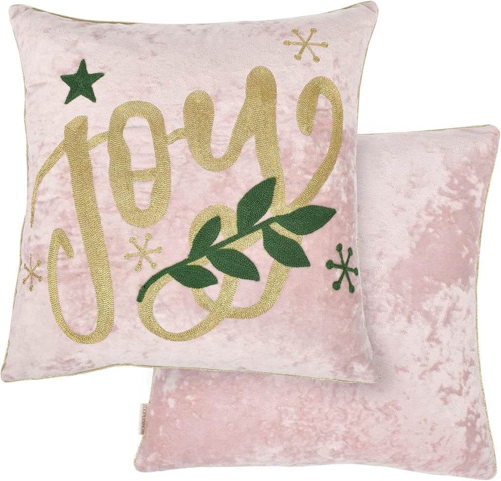 Joy Christmas Pillow Covers 18x18,Embroidered Velvet Christmas Throw Pillow Covers Christmas Decorations Holiday