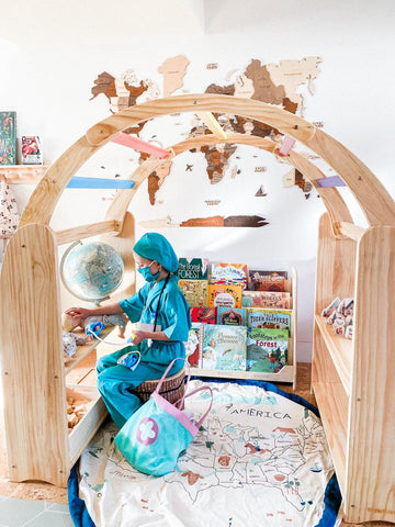 Aurora Playstand 2026 Edition, Curtains, Clips, & Hooks included Waldorf Imaginative Playarch Kids Playhouse, Indoor