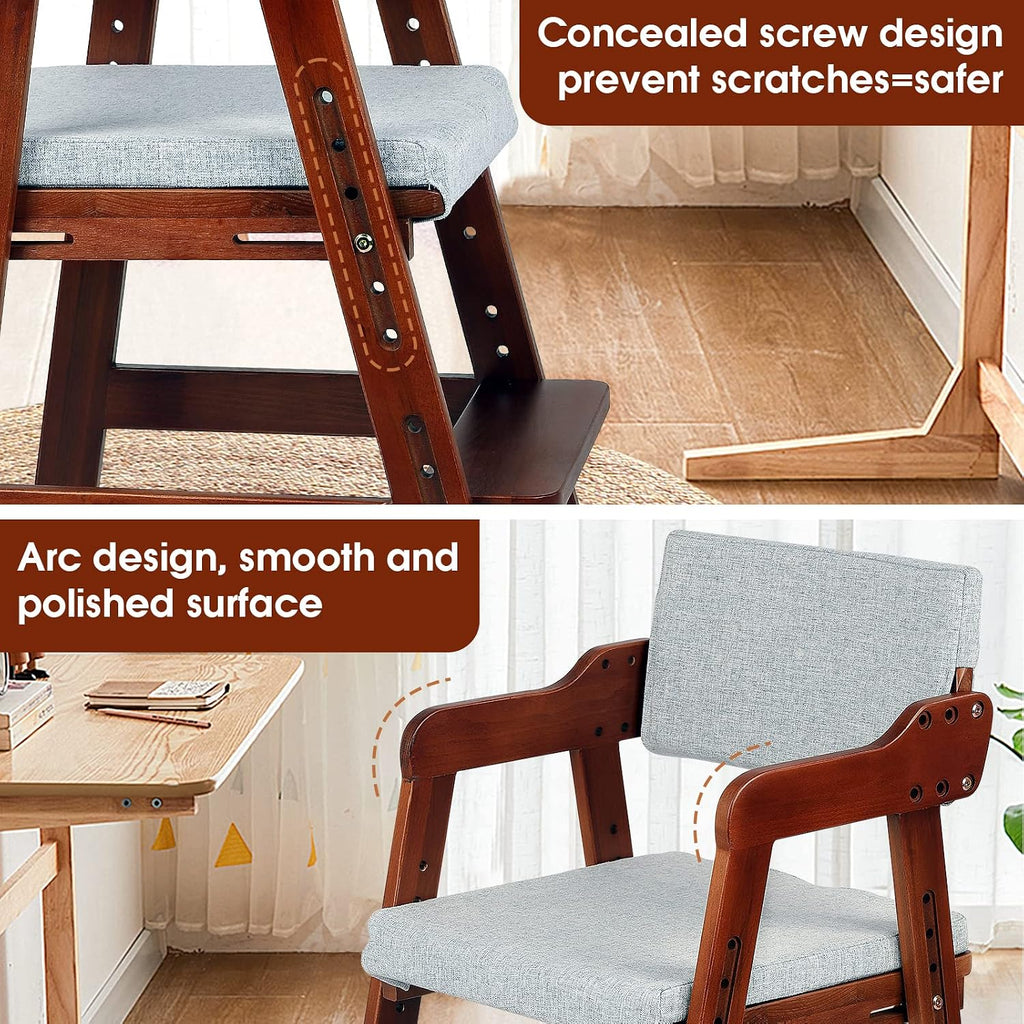 Wooden High Chair for Toddlers to Teens Adjustable Kids Learning Chair with Steps, Child Seats with Removable