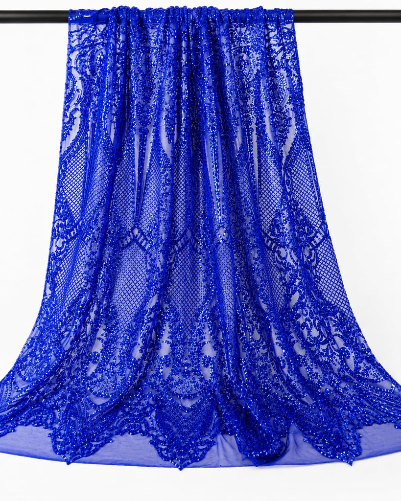 Melanie Design 4 Way Stretch Nylon Spandex Mesh Sequin Wedding Prom Quinceanera Fabric By The Yard (Royal Blue)