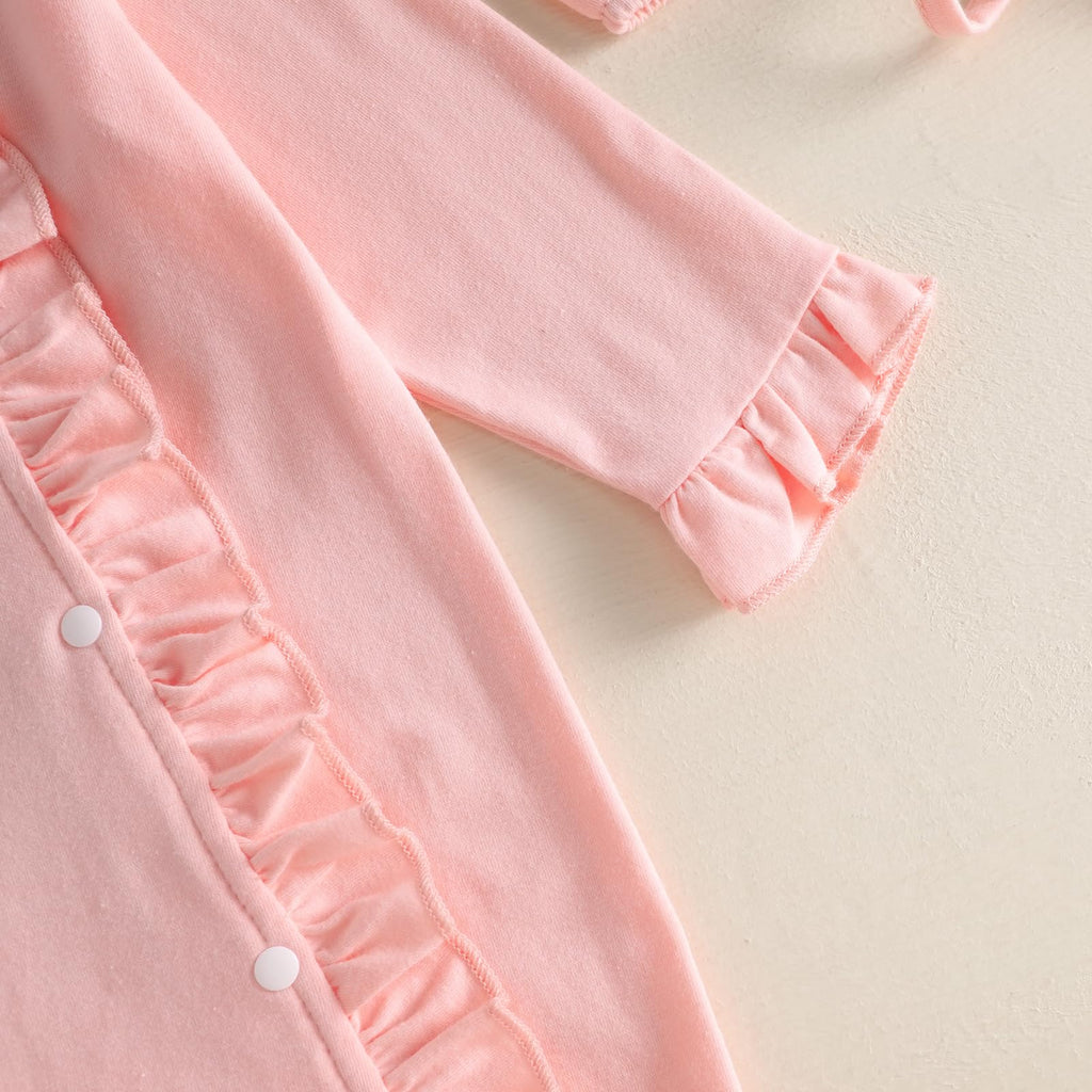 Newborn Girl Clothes Coming Home Outfit Jumpsuit (ruffle romper Hat Pink, Newborn)