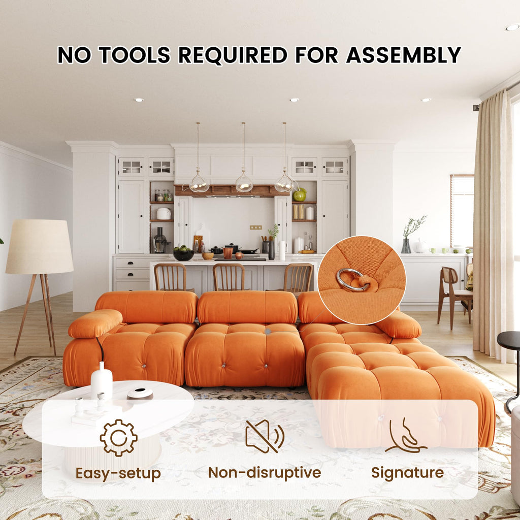 Modern Velvet Sectional Sofa, L Shape Minimalist Modular Sofa, Convertible Couches