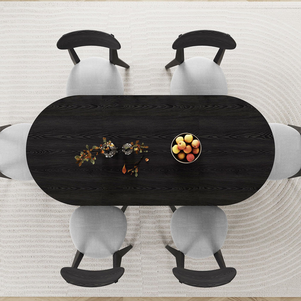 70.8 Inch Dining Table for 4-6 People, Oval Kitchen Table with Semi-Cylindrical Legs Base, Modern Farmhouse Round