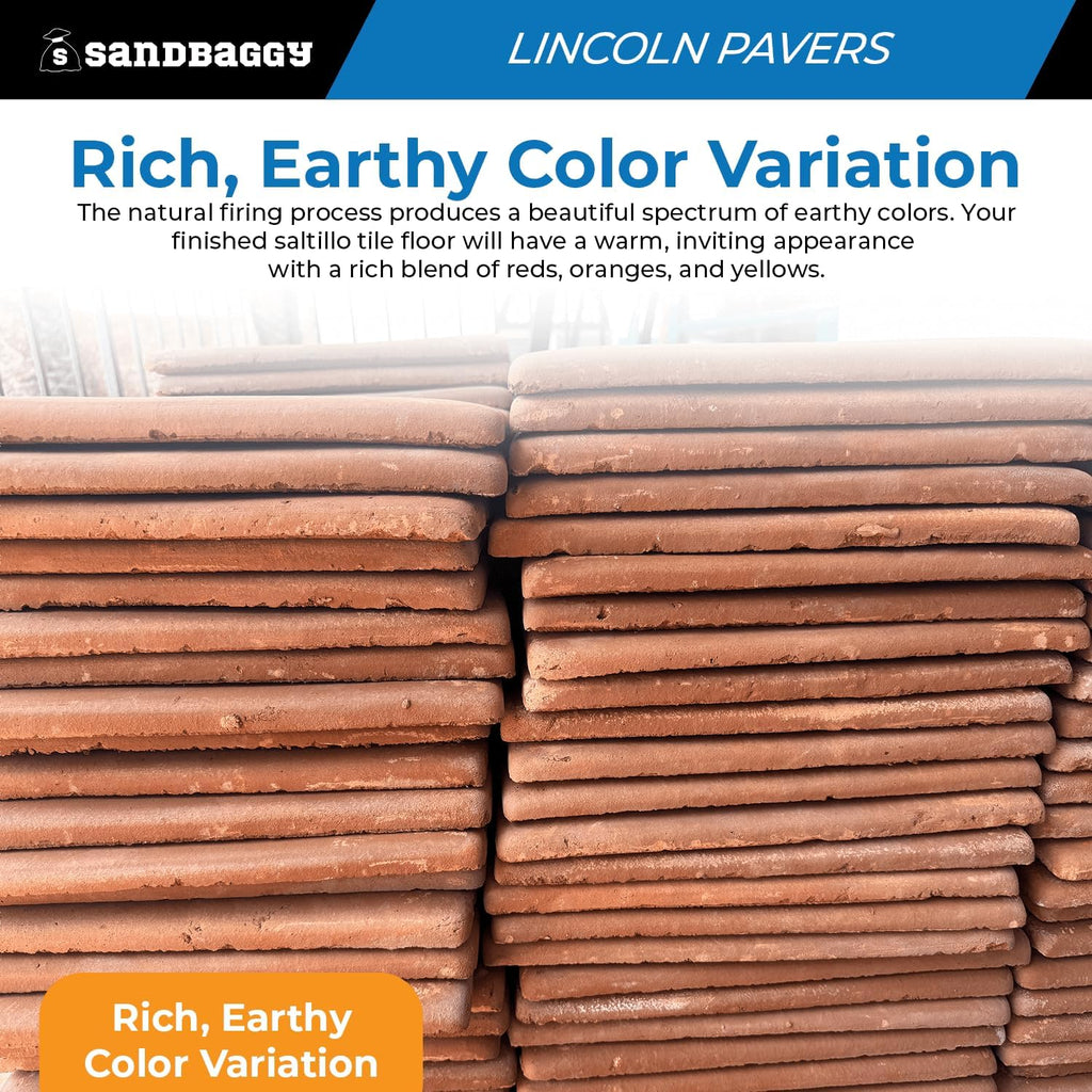 Lincoln Saltillo Tile 12x12 | Unsealed Handmade Square Mexican Terracotta Floor Tile - (12x12, 10, Count)