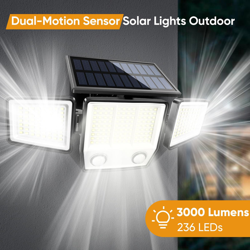 Solar Motion Sensor Outdoor Lights Waterproof - 3 Modes Security Lights Outdoor 270° Illumination IP65 LED