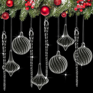 Clear Christmas Glass Ornaments Ball Icicle Drop Ornaments - Set of 18