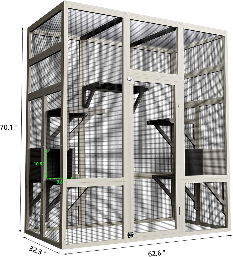 Outdoor Wooden Cat House Large Catio Solid Wood Gray 62.6