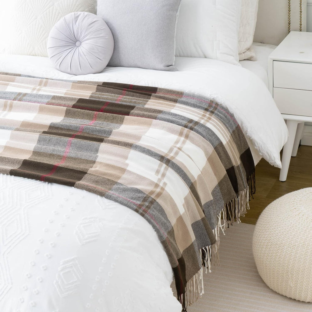 Brown Plaid Throw Blanket, Sofa (50"x60", Coffee)