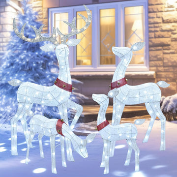 Christmas Decorations Outdoor Reindeer Family - 4-Piece 3D Lighted Deer Set with 245 LED Lights, Yard Christmas Decor