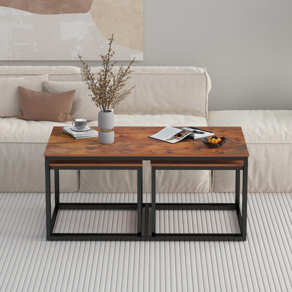 Nesting Coffee Tables, 3 Piece Living Room Coffee, Industrial Rectangular Coffee Set, End Side Tables Bedroom