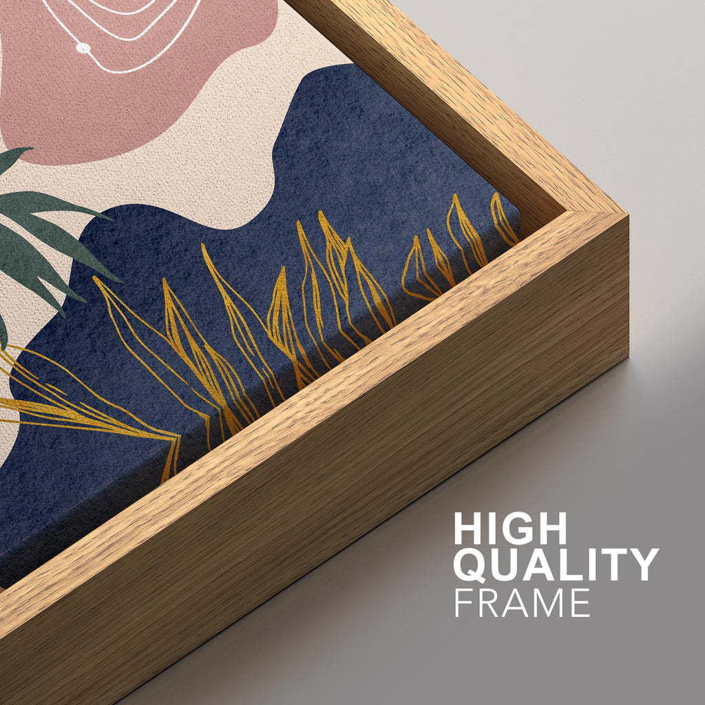 Framed Canvas Print Wall Art Set Retro Mid-Century Geometric Forest Plants Abstract Shapes Illustrations Modern Art