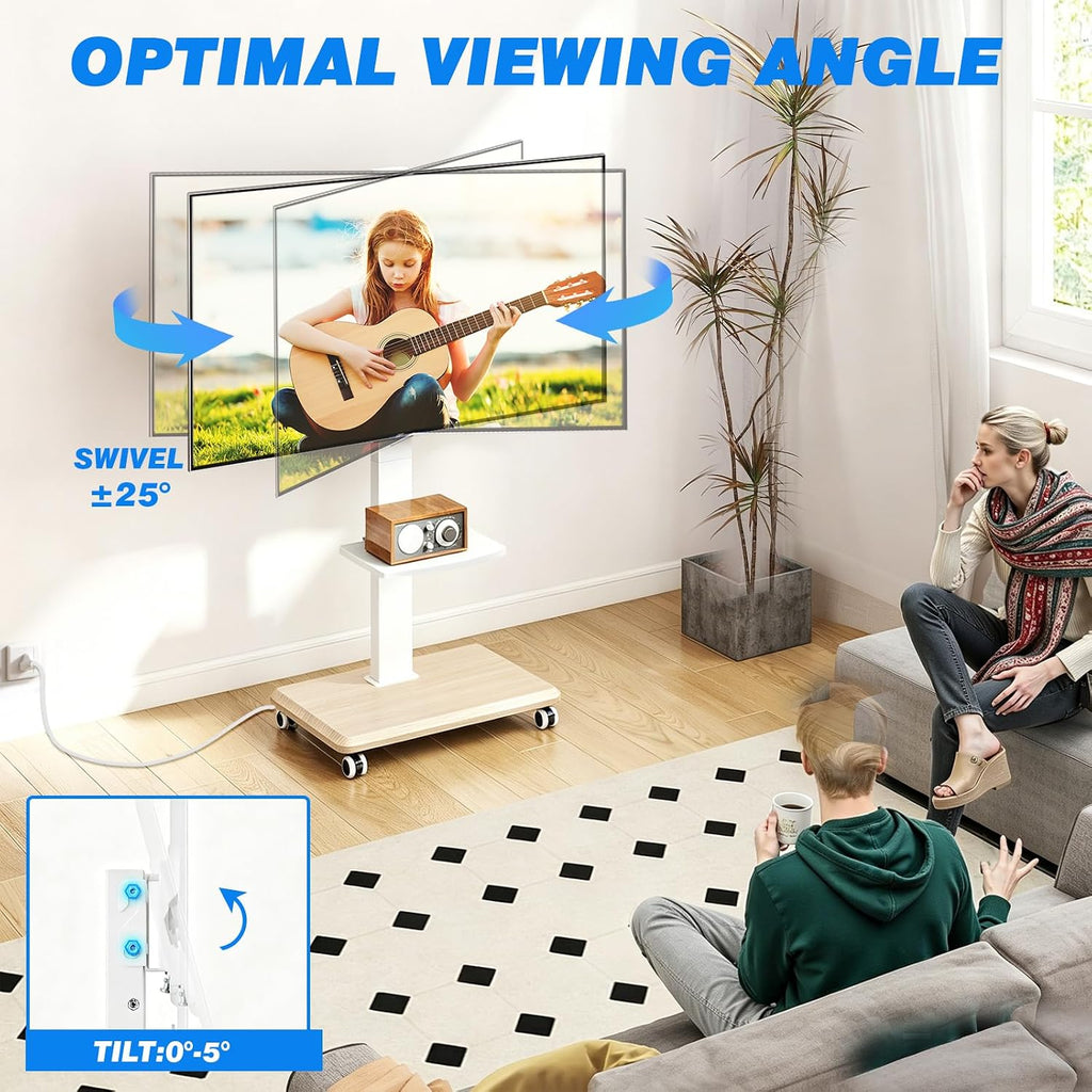 Mobile TV Stand 32-75 Inch with Power Outlet and Shelf, Rolling TV Stand Holds up to 110 lbs, Portable TV Stand on