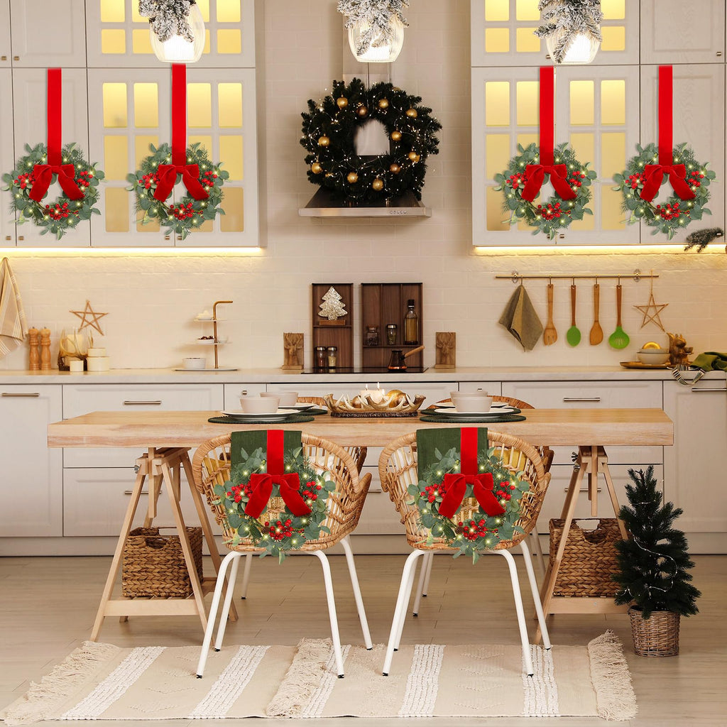 4 Pcs 9 Inch Mini Christmas Wreaths for Cabinets Small Xmas Wreath