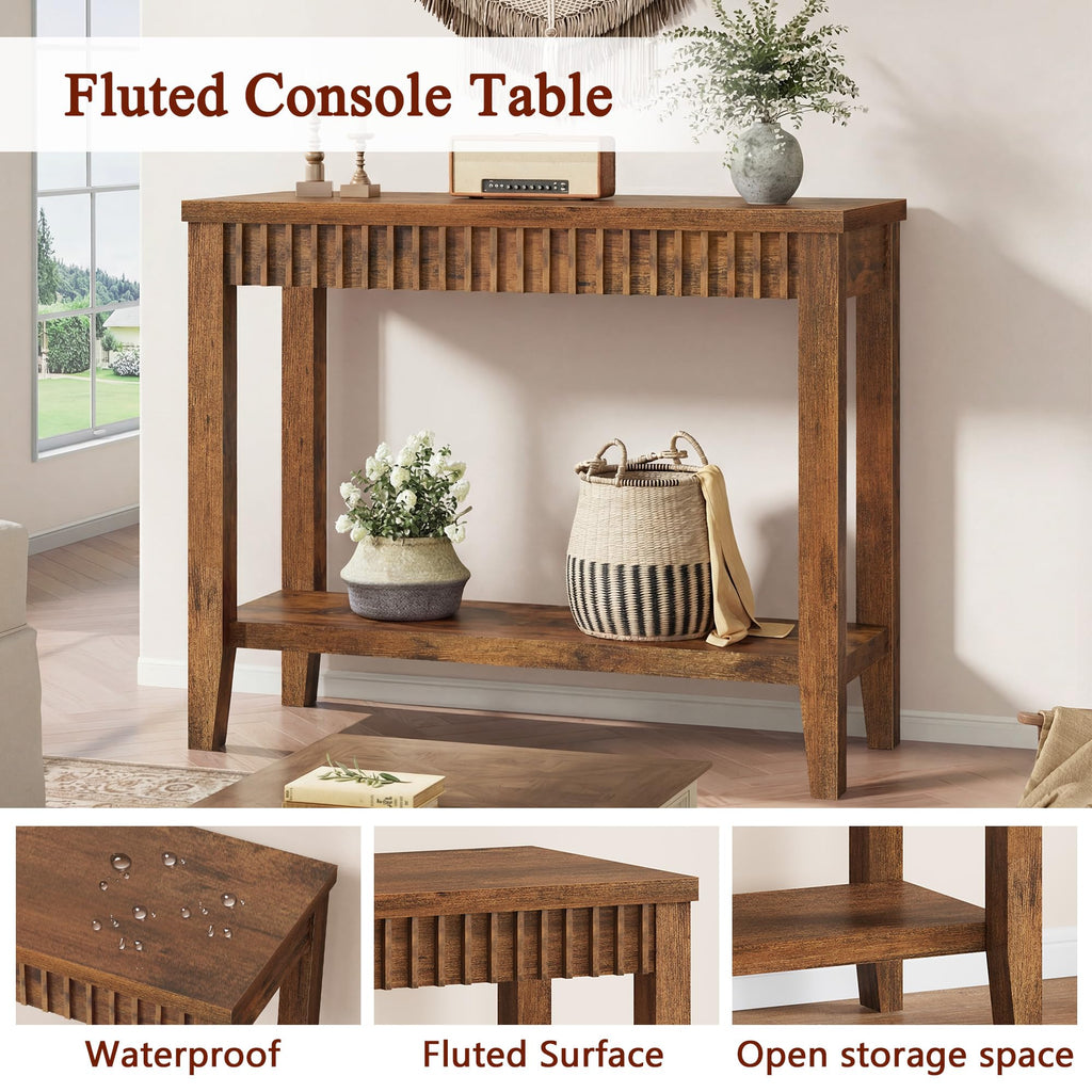 31.5" Entryway Table, Console Tables with Shelves, Rustic Brown