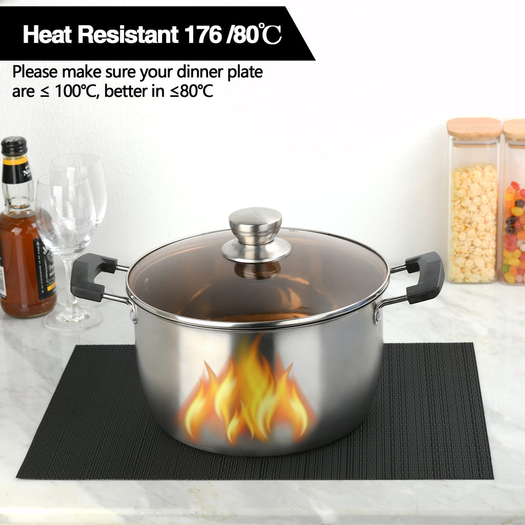 Black Placemats Set of 8 - Easy Clean Washable Vinyl Placemats - Heat Resistant Placemats Table - PVC Table Mats for
