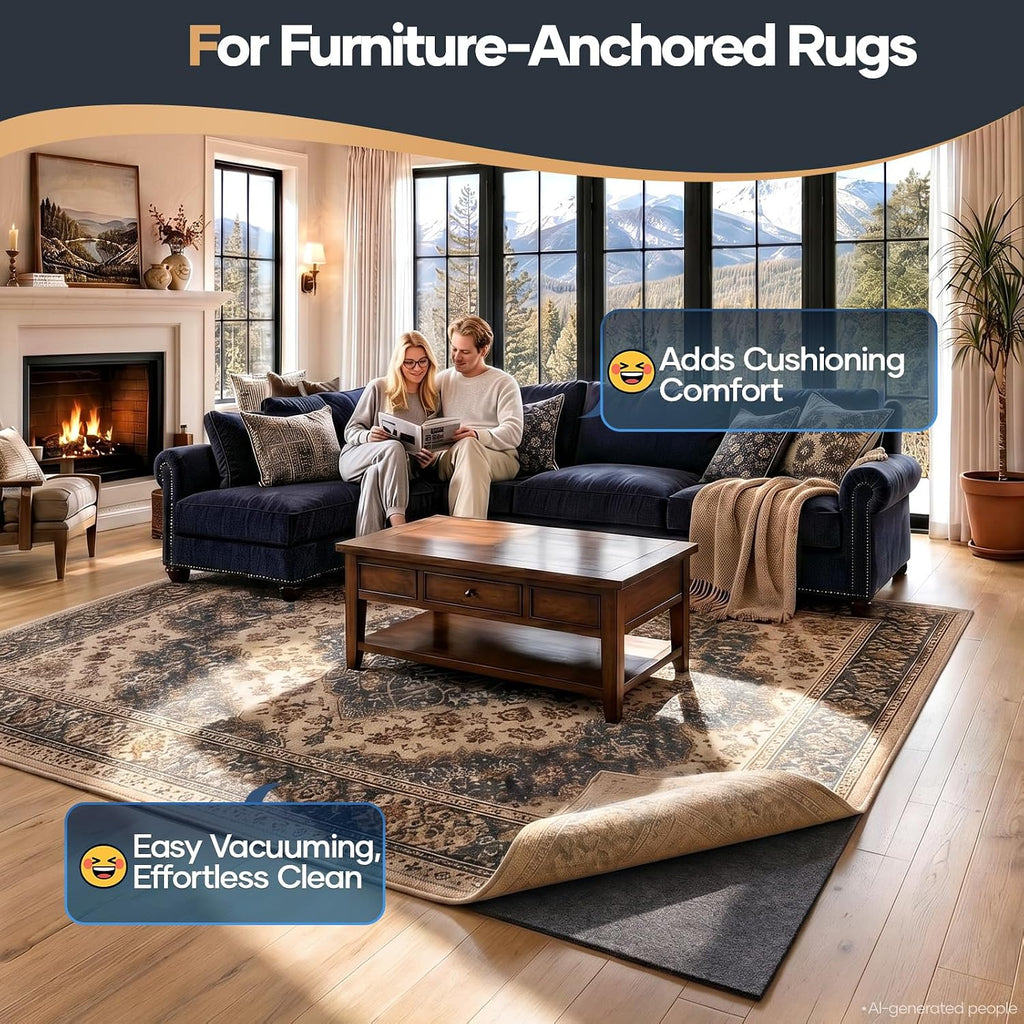 Felt Cushioned Rug Pad 9 x 12 Ft, 1/4 Inch Thick, Dense Needle-Punched Carpet Underlay for Area Rugs, Protector Mat - Set of 100