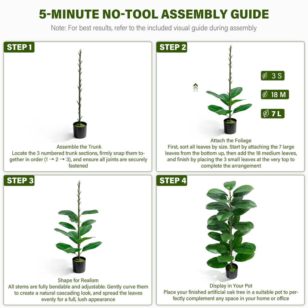 2 Pack Rubber Tree Floor Plant Fake Tree Indoor Fake Plants Artificial Plants Medium Faux Plants Bathroom Bedroom
