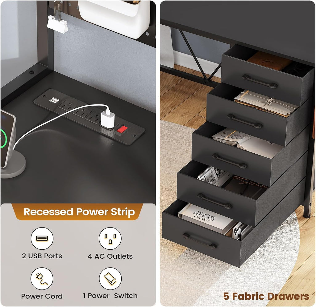 L Shaped Gaming Corner Desk with Drawers, Hutch and Storage Shelves | Reversible Computer Desk, Gaming Desk with