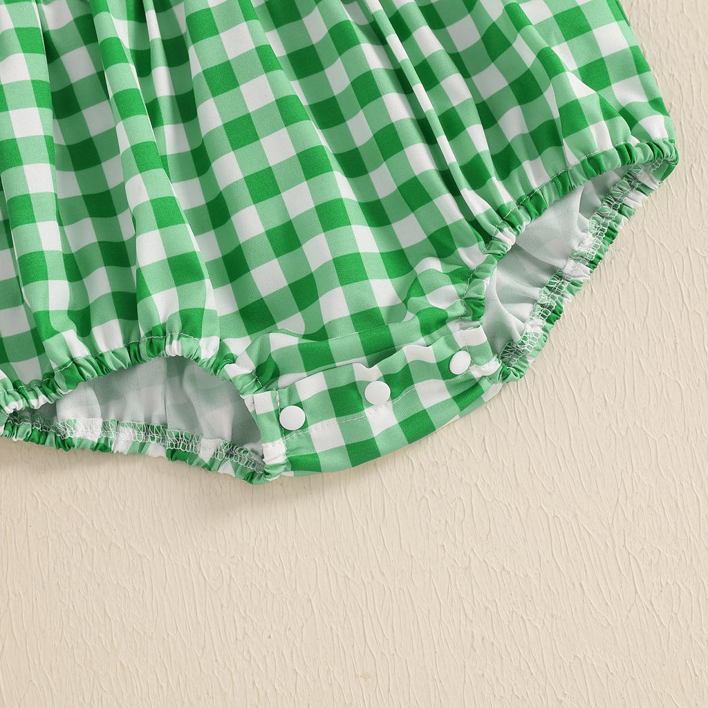 Girl Golf Outfit Plaid Print Short Sleeve Lapel Golf Romper Smocked Bodysuit Cute Newborn Girl Coming Home