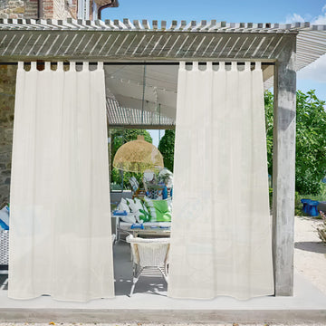 Beige Outdoor Curtain and Drape for Pergola Waterproof, Tab Top Patio Sheer Voile Panel Airy & Elegant for Outdoor