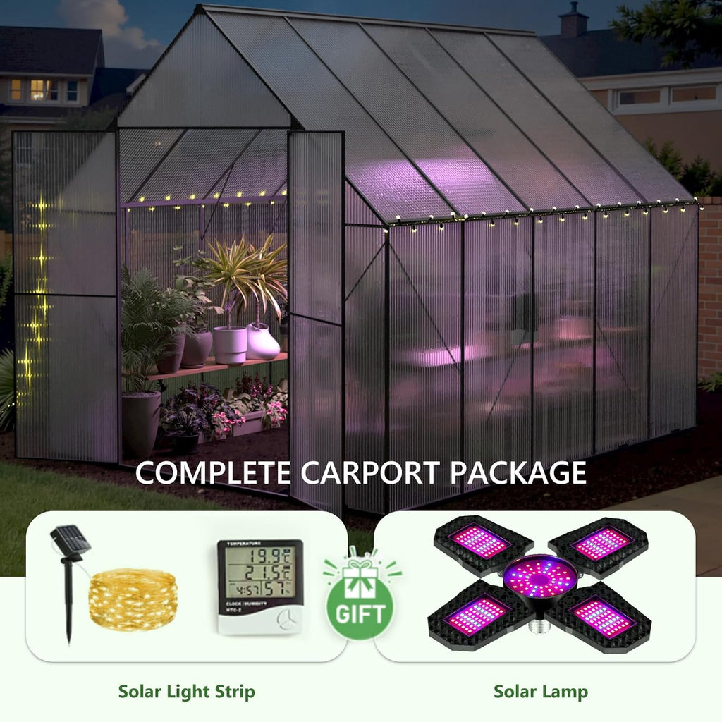 8x10 FT Greenhouse for Outdoors, Heavy-Duty Polycarbonate Greenhouse | Backyard Greenhouse Kit with Adjustable Roof