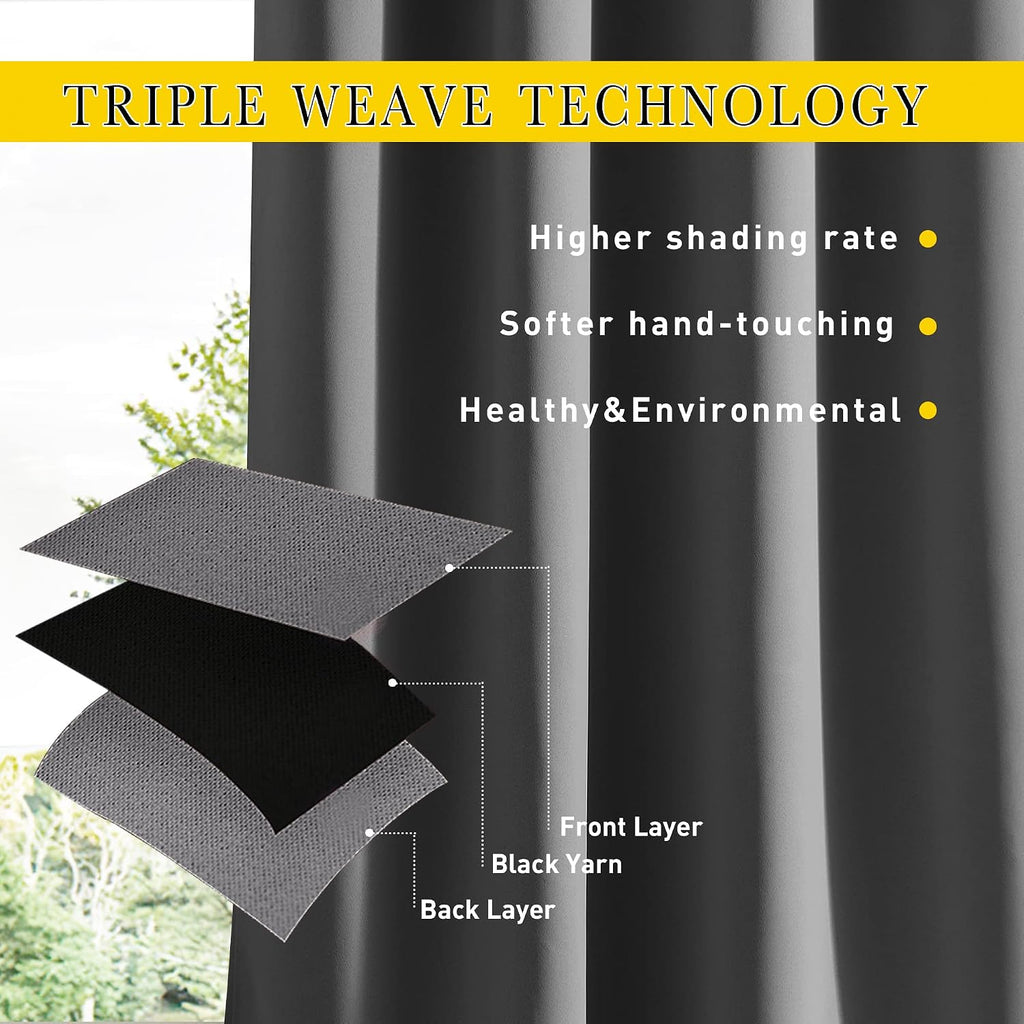 Windproof Outdoor Curtains Waterproof W84xL84 Grey | Premium Thick Privacy Weatherproof UV Block Thermal Drapes
